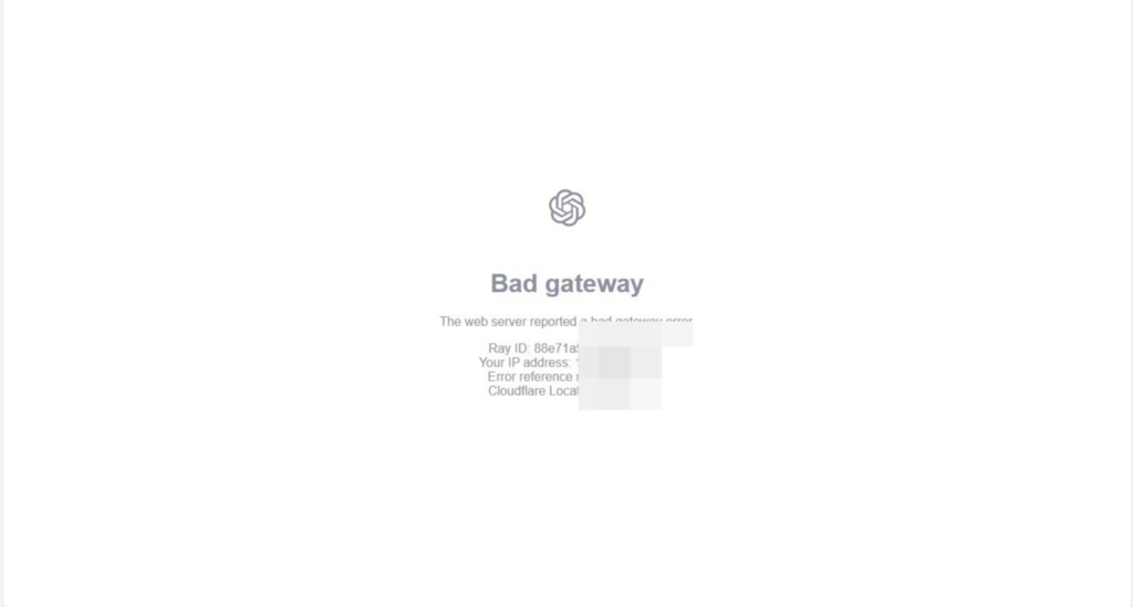 ChatGPT Error, Bad Gateway